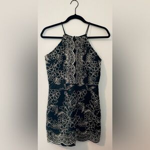 NWOT Quiz High-neck Black Romper Gold Embroidered Overlay, US 4 | Trendy, Party